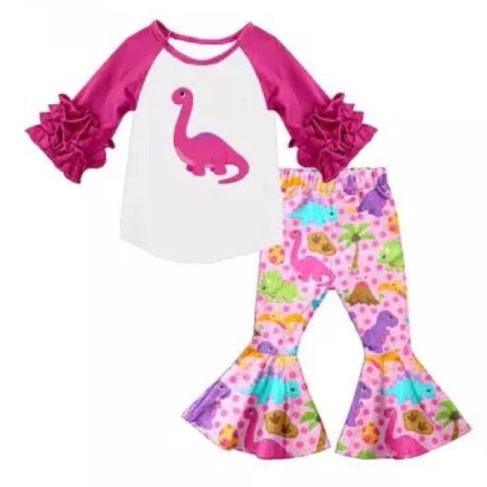 Boutique pink dinosaurs cute ruffle pants outfit